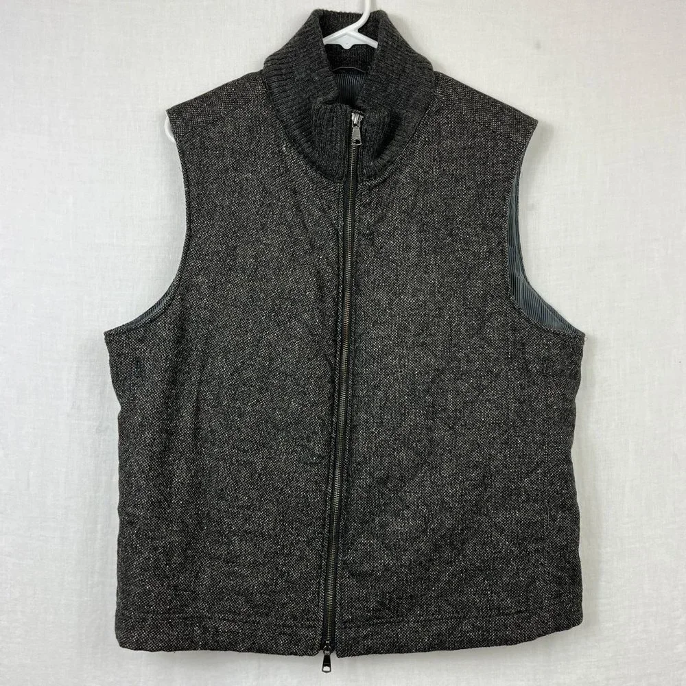 Banana Republic Wool Blend Tweed Vest‎ Mens 44R Quilted Full Zip Preppy Academia